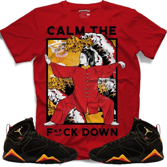 Calm The F*ck Down (Retro 7 Citrus) T-Shirt - Red - Lucid Soles