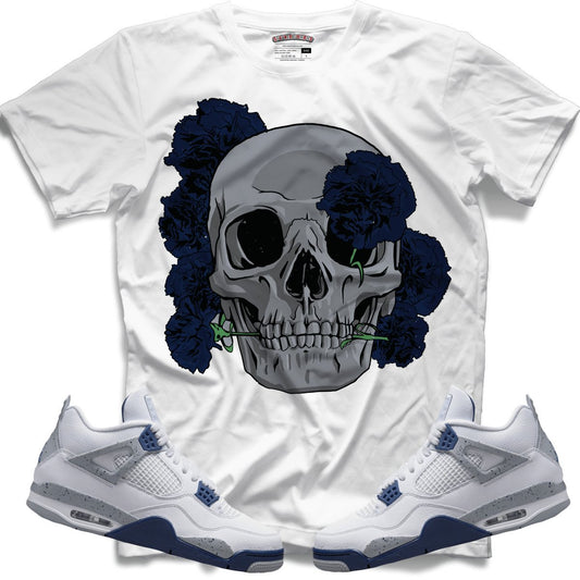 Carnation Skull (Retro 4 Midnight Navy) T-Shirt - Lucid Soles