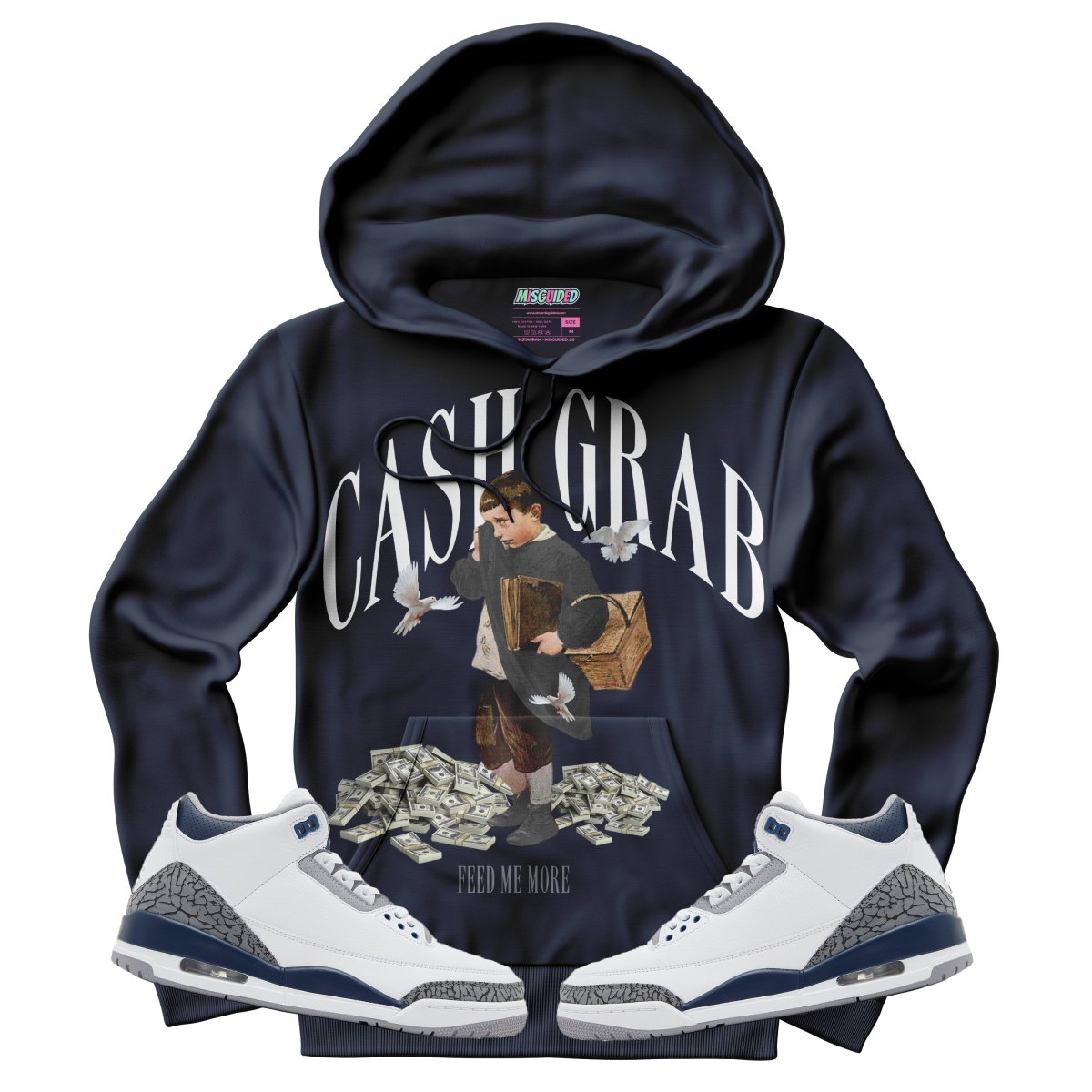 Cash Grab (Air Jordan 3 White Navy) Hoodie - Lucid Soles