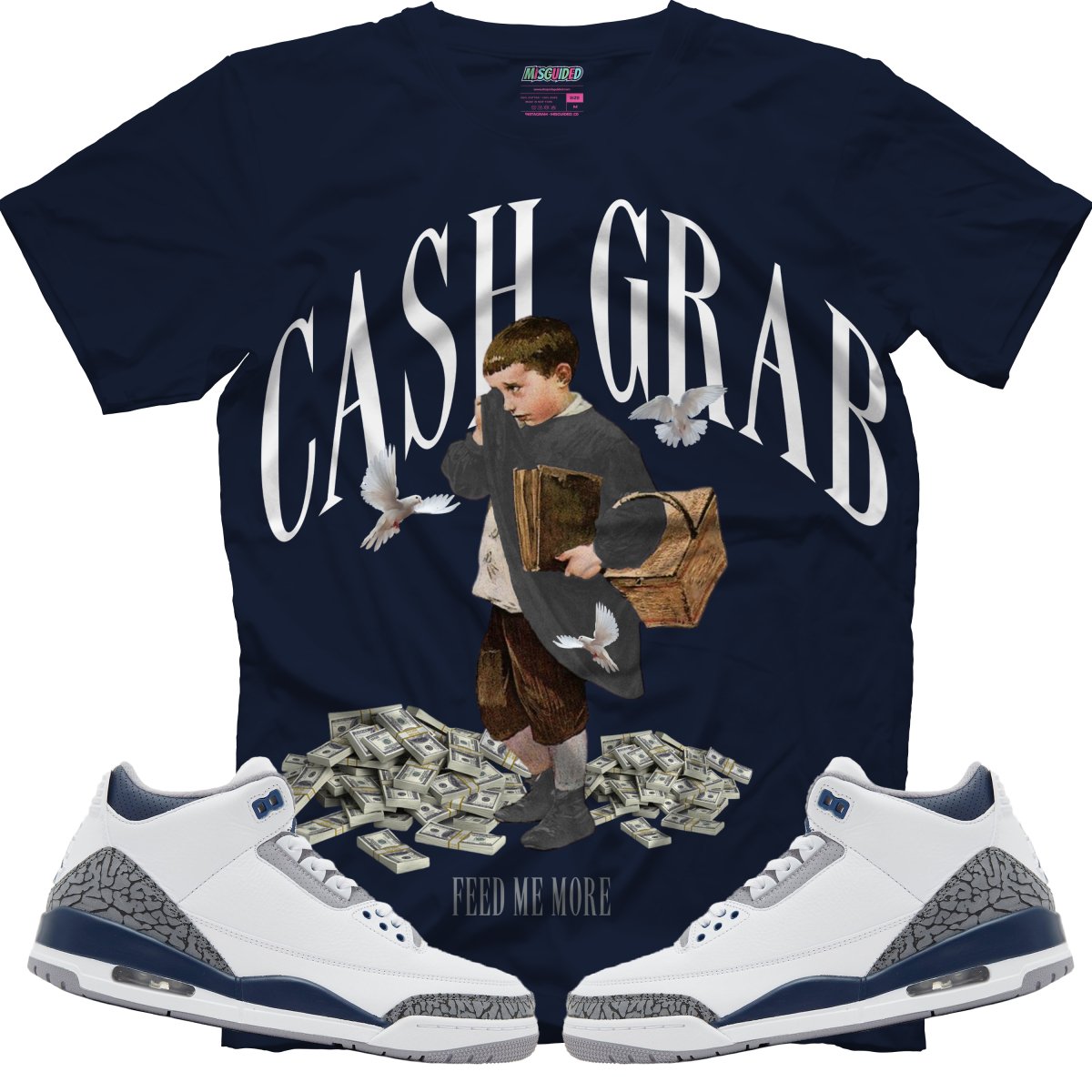 Cash Grab (Air Jordan 3 White Navy) T-Shirt - Lucid Soles