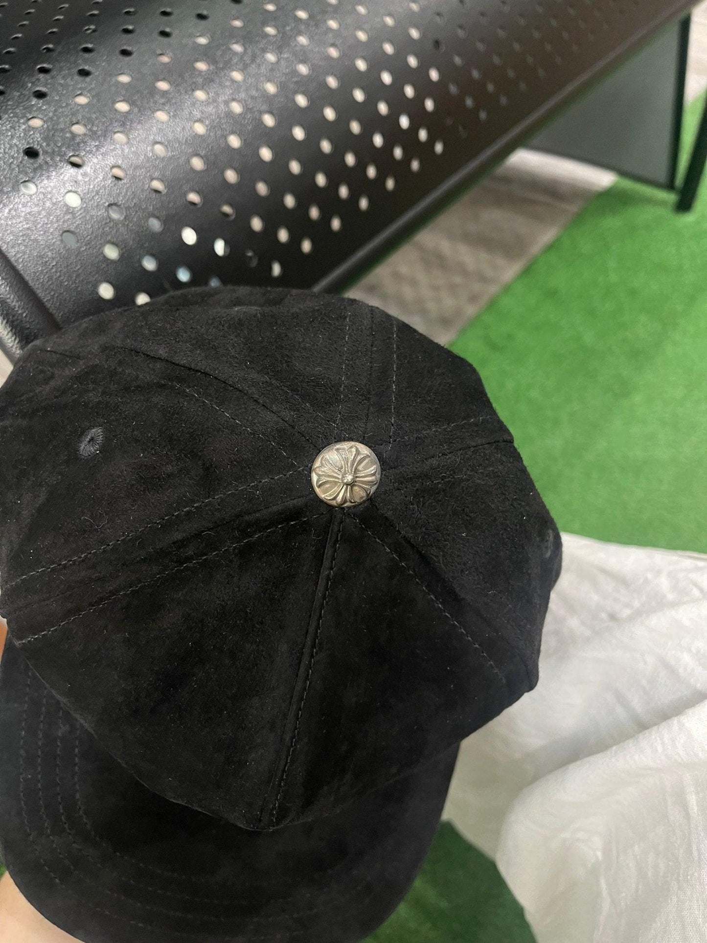 Chrome Hearts 5 Panel Suede Dagger Baseball Cap Black - Lucid Soles