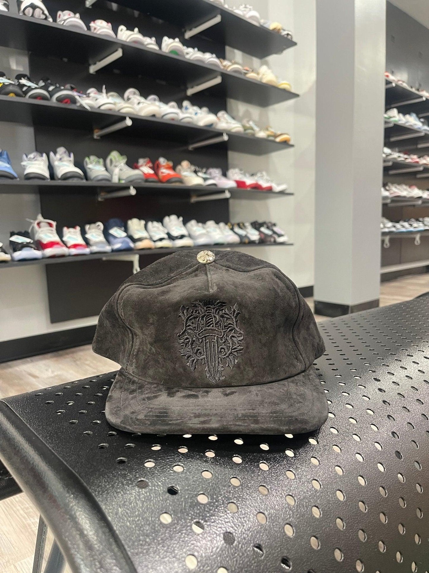 Chrome Hearts 5 Panel Suede Dagger Baseball Cap Black - Lucid Soles