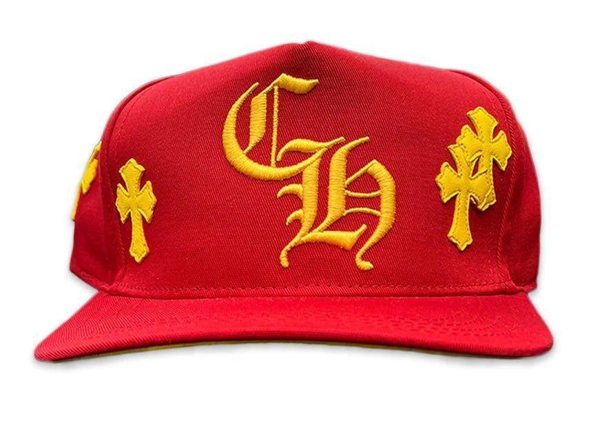 Chrome Hearts Leather Patches Snapback Hat Red / Yellow - Lucid Soles