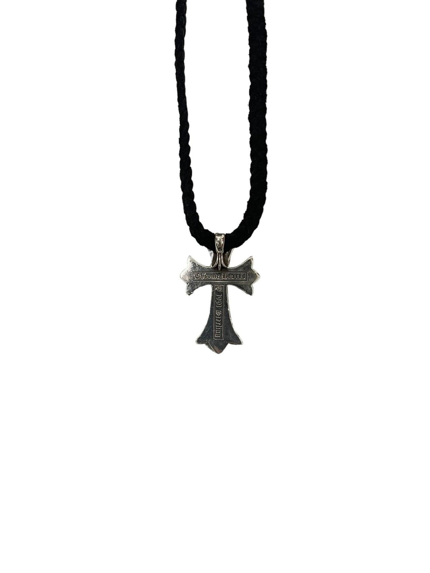 Chrome Hearts Silver Cross Pendant w/ Black Rope Chain - Lucid Soles