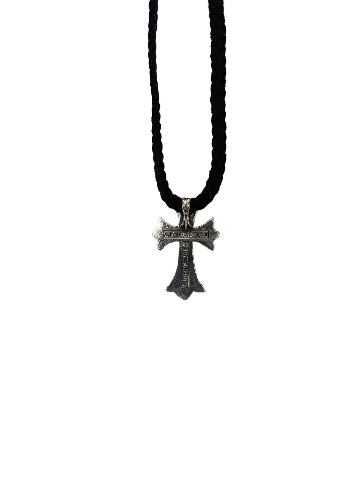 Chrome Hearts Silver Cross Pendant w/ Black Rope Chain - Lucid Soles