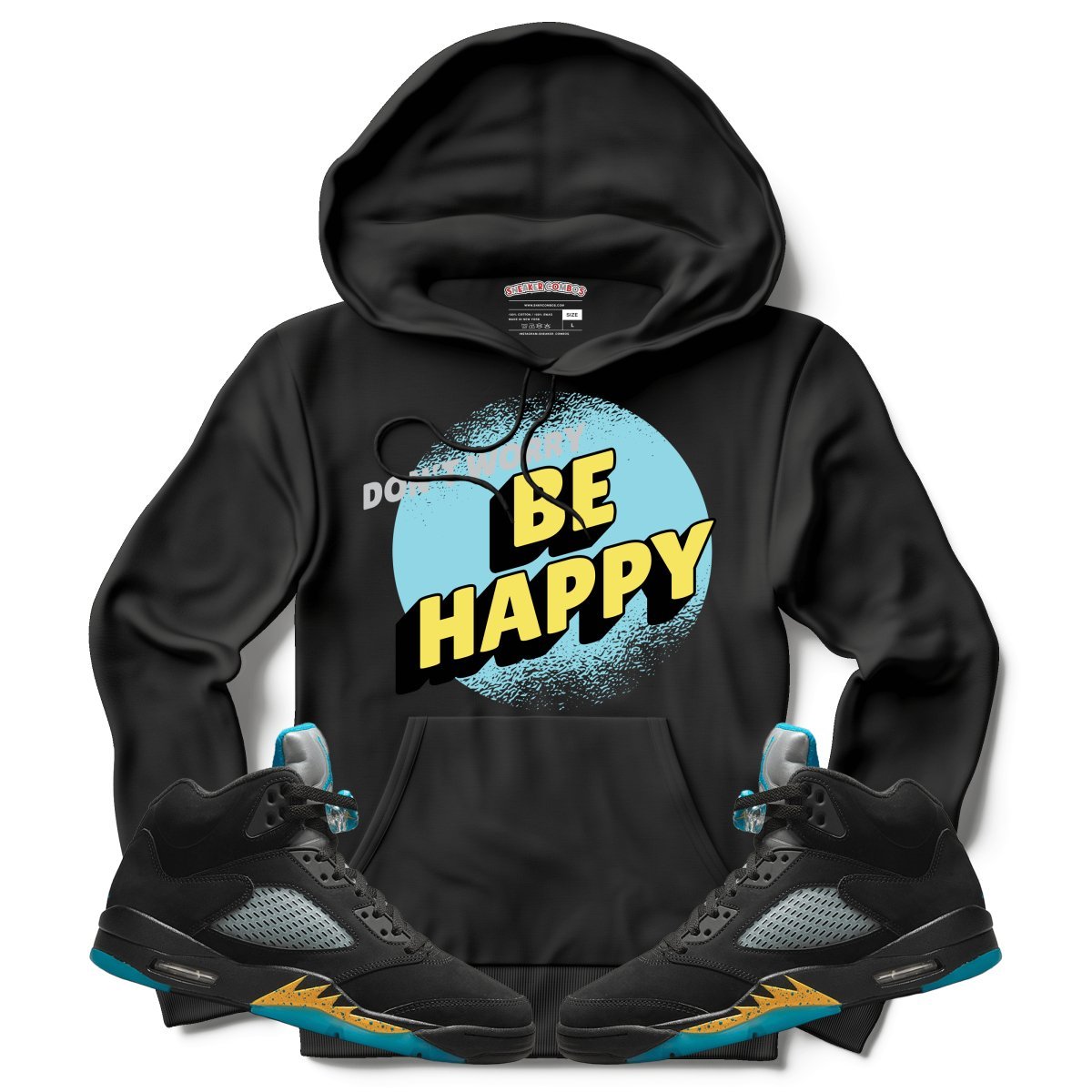 Don't Worry Be Happy (Retro 5 Aqua) Hoodie - Lucid Soles