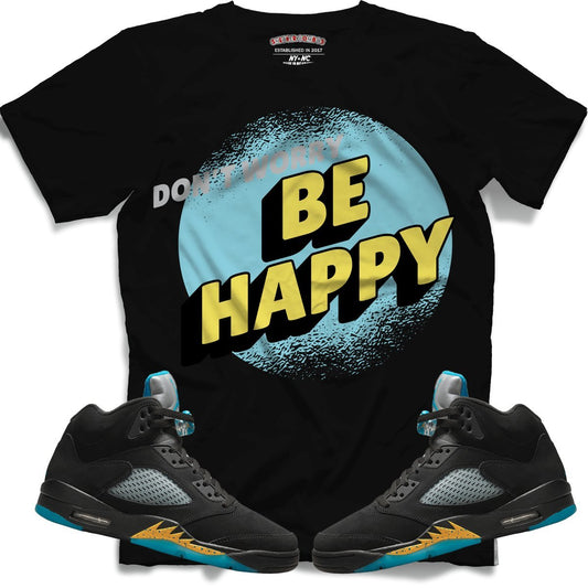 Don't Worry Be Happy (Retro 5 Aqua) T-Shirt - Lucid Soles
