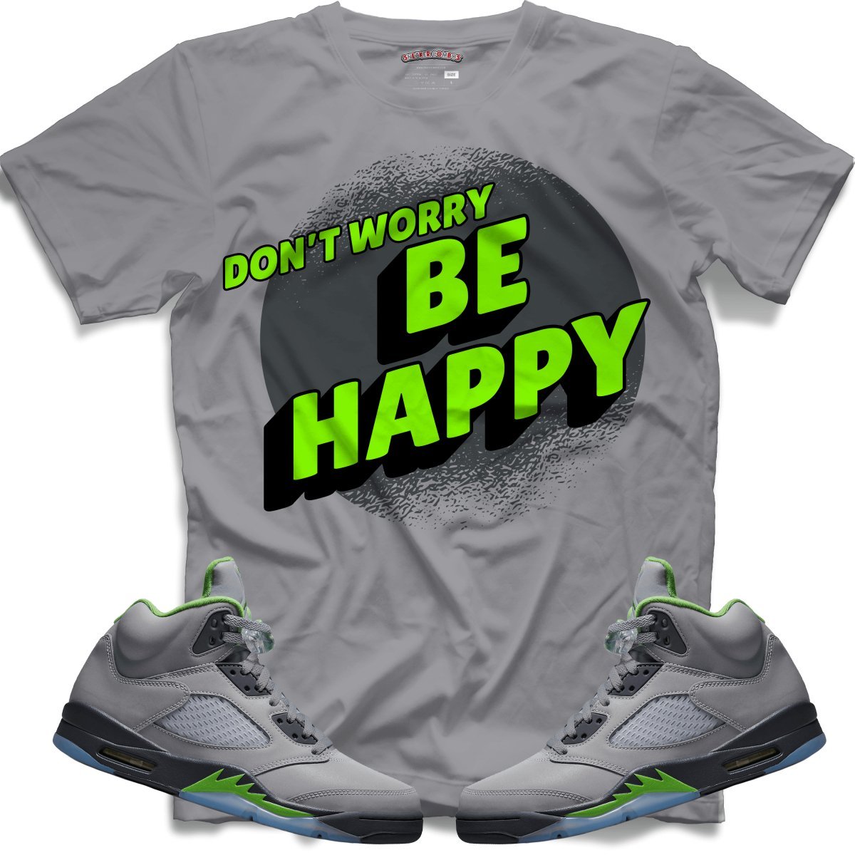 Don't Worry Be Happy (Retro 5 Green Bean) T-Shirt - Lucid Soles