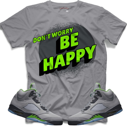 Don't Worry Be Happy (Retro 5 Green Bean) T-Shirt - Lucid Soles