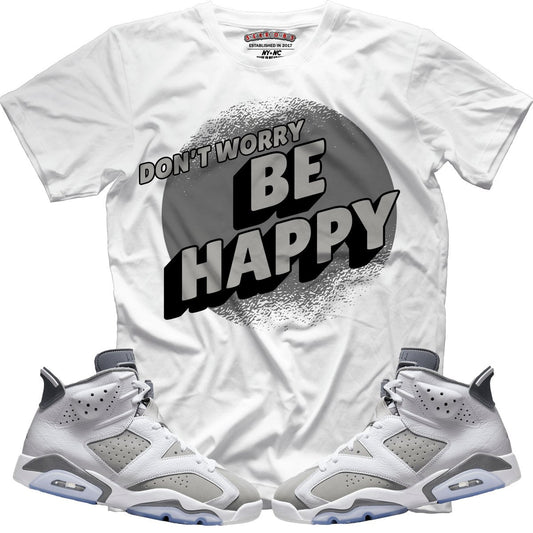 Don't Worry Be Happy (Retro 6 Cool Grey) T-Shirt - Lucid Soles