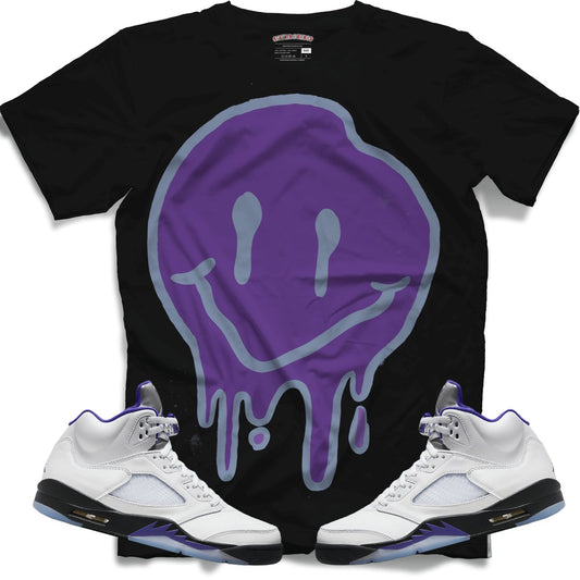 Drippy Smiley Face (Retro 5 Concord) T-Shirt - Black - Lucid Soles