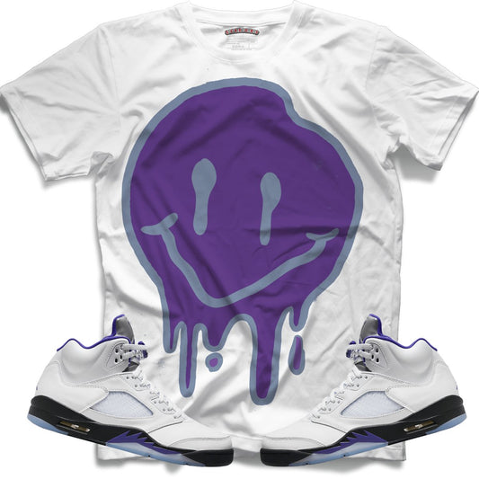 Drippy Smiley Face (Retro 5 Concord) T-Shirt - White - Lucid Soles