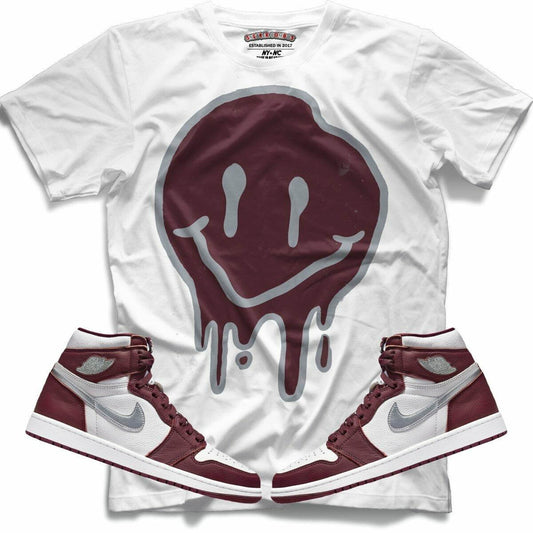 Drippy Smiley (Retro 1 Bordeaux) T-Shirt - Lucid Soles