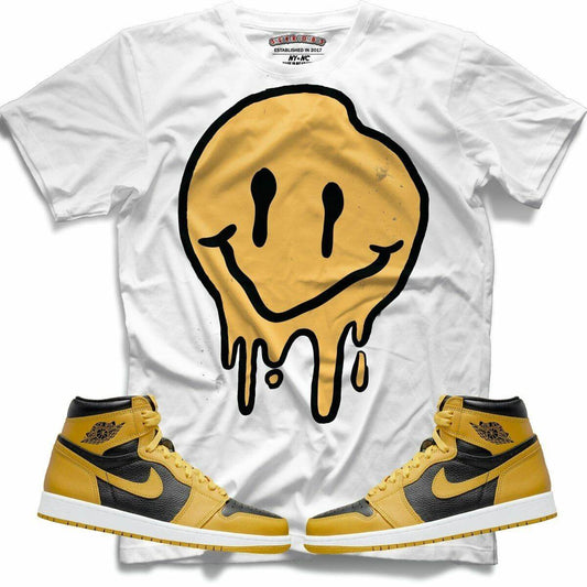 Drippy Smiley (Retro 1 Pollen) T-Shirt - Lucid Soles