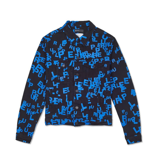 PURPLE BRAND BLUE LETTER PRINT DENIM JACKET - Lucid Soles