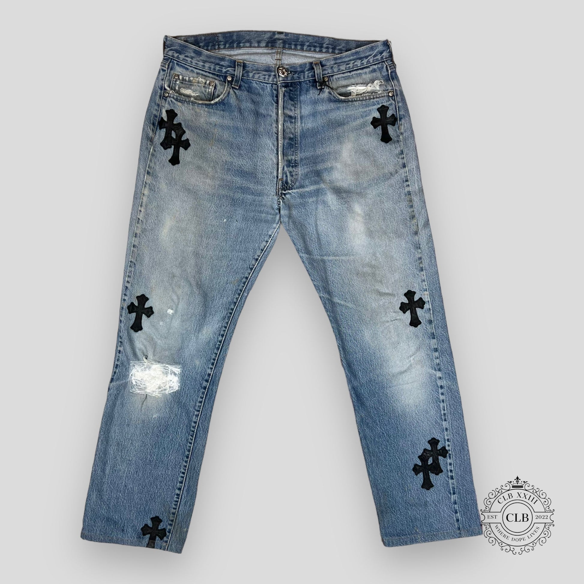 CHROME HEARTS REPAIRED LEVIS CROSS PATCH DENIM - Lucid Soles
