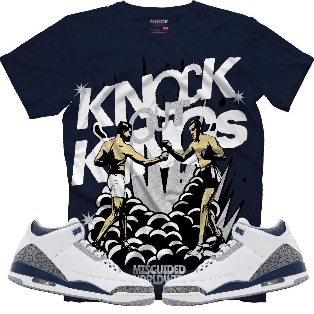 Knock Out Kings (Air Jordan 3 White Navy) T-Shirt - Lucid Soles