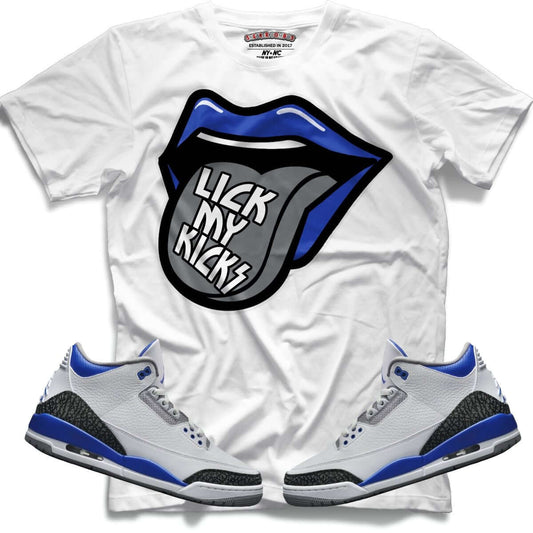Lick My Kicks (Retro 3 Racer Blue) T-Shirt - Lucid Soles