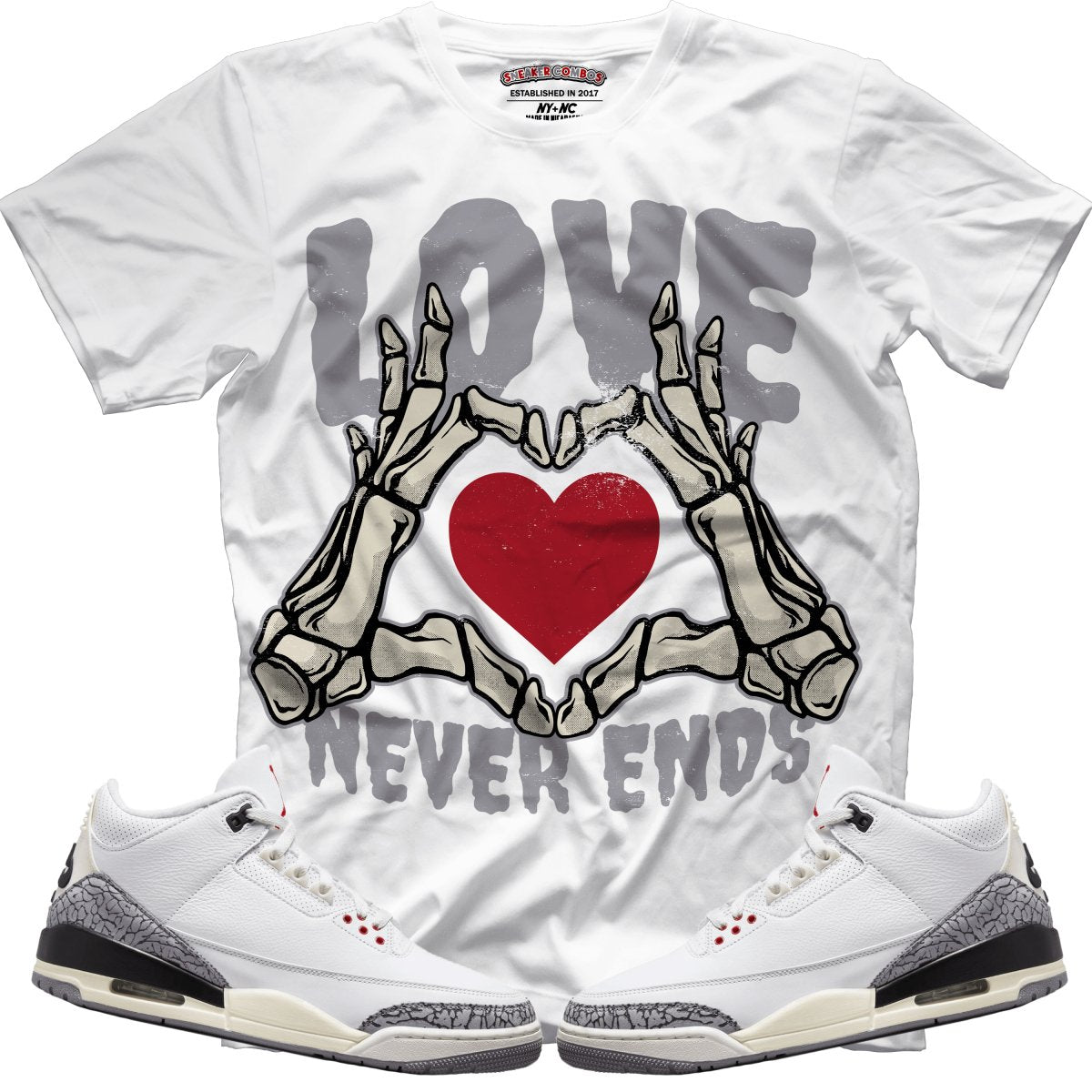 Love Never Ends (Retro 3 White Cement) T-Shirt - Lucid Soles