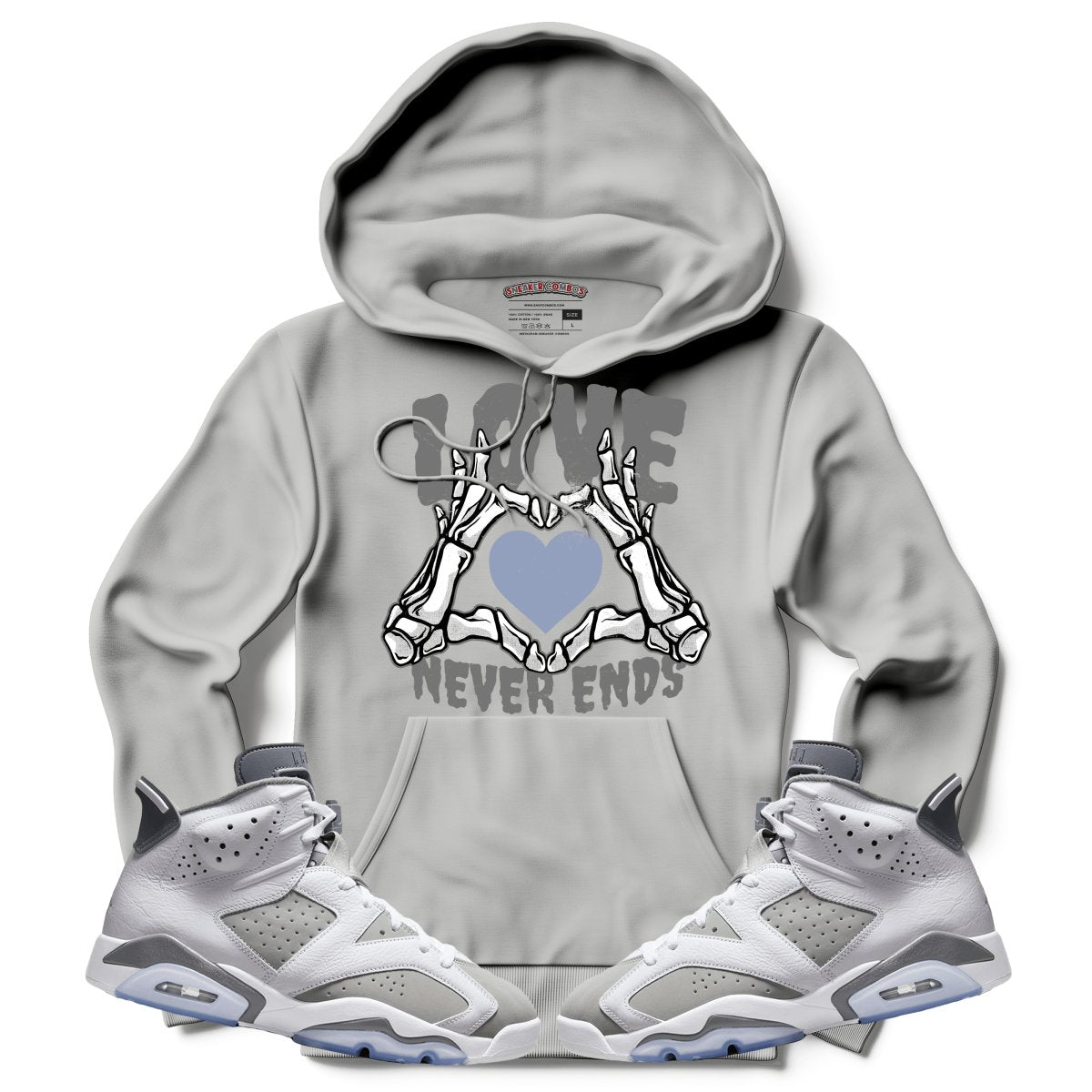 Love Never Ends (Retro 6 Cool Grey) Hoodie - Lucid Soles