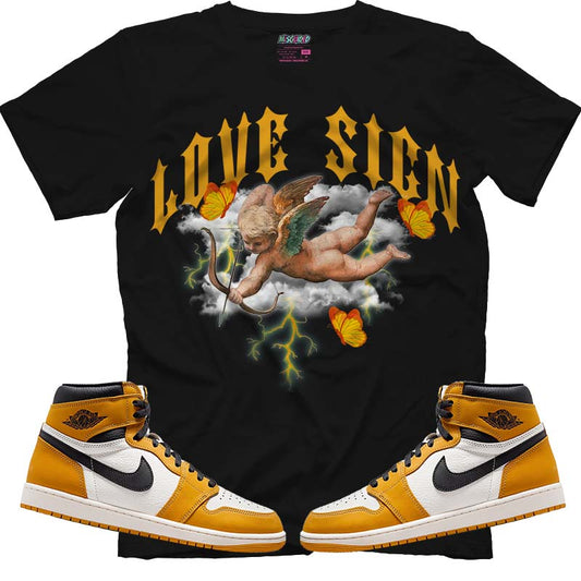 Love Sign (Air Jordan 1 Retro High OG 'Yellow Ochre') T-Shirt - Lucid Soles