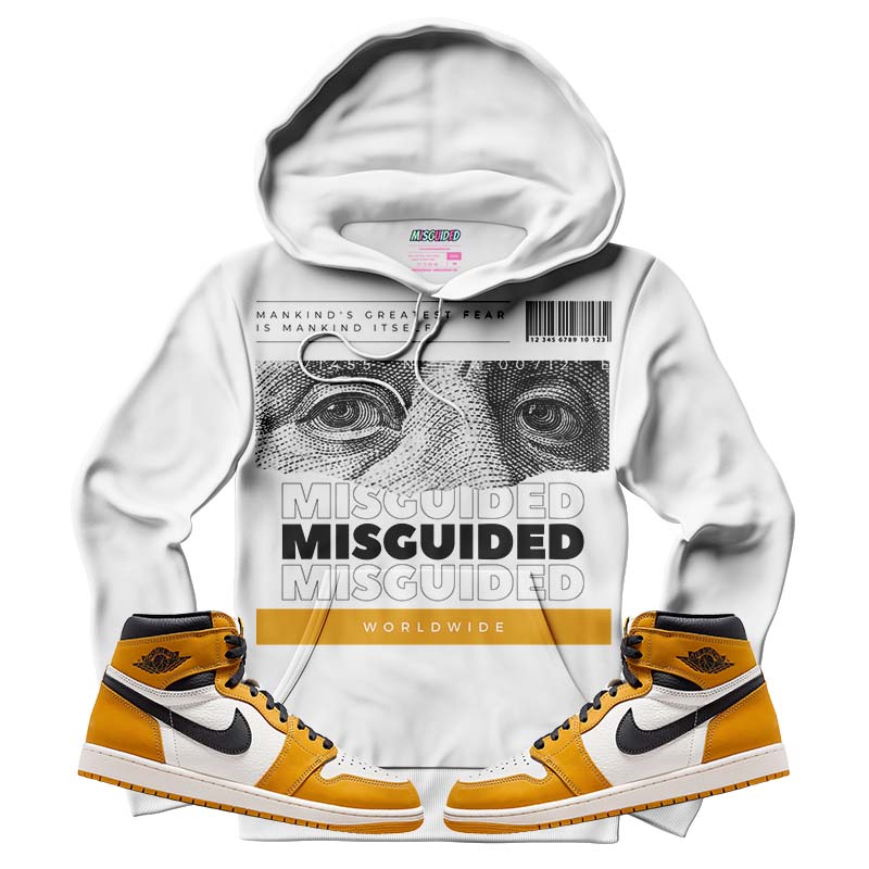 Misguided Benjamin (Air Jordan 1 Retro High OG 'Yellow Ochre) Hoodie - Lucid Soles