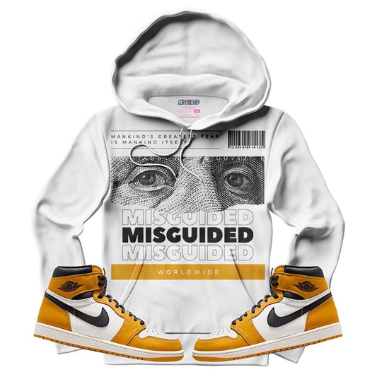 Misguided Benjamin (Air Jordan 1 Retro High OG 'Yellow Ochre) Hoodie - Lucid Soles