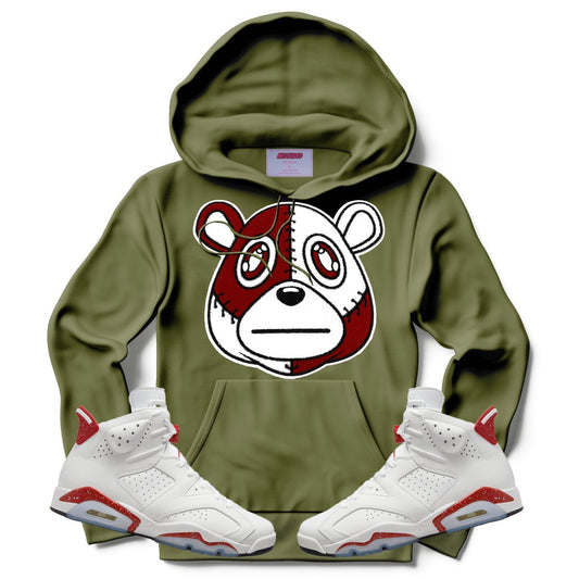 Misguided Chenille (Red Oreo 6's) Hoodie - Olive Green - Lucid Soles
