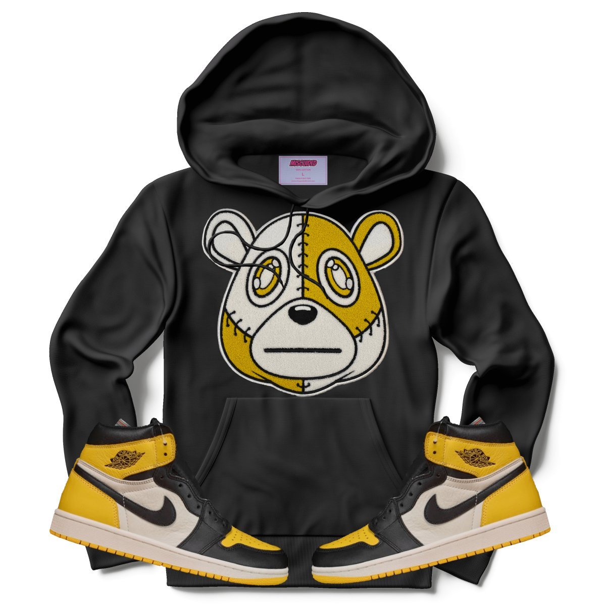 Misguided Chenille (Retro 1 Taxi) Hoodie - Black - Lucid Soles