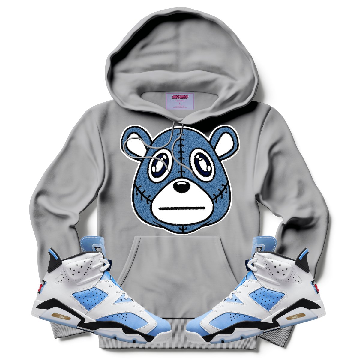 Misguided Chenille (UNC 6's) Hoodie - Light Grey - Lucid Soles