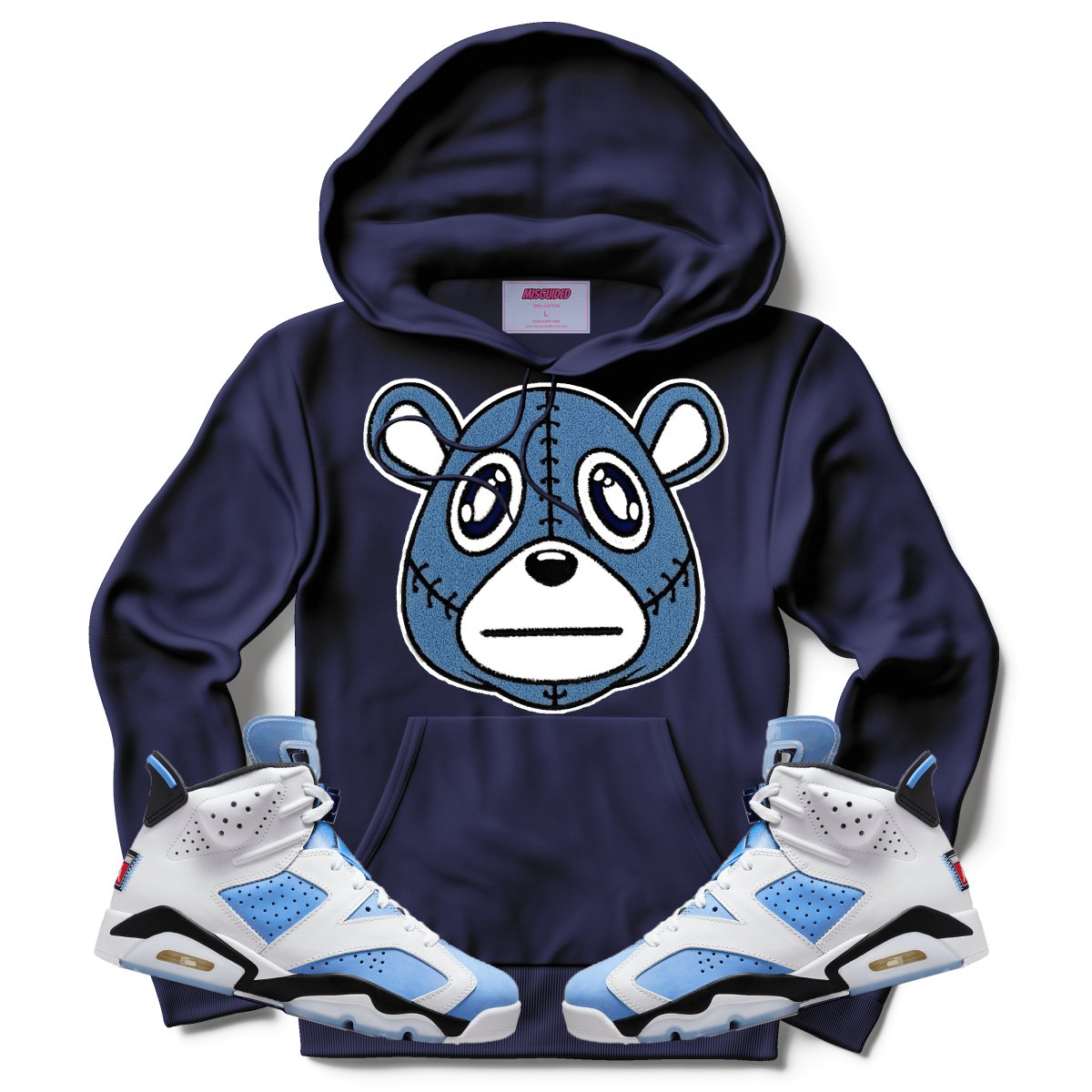 Misguided Chenille (UNC 6's) Hoodie - Navy Blue - Lucid Soles