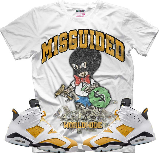 Misguided Money Man (Air Jordan 6 Retro Yellow Ochre) T-Shirt - Lucid Soles