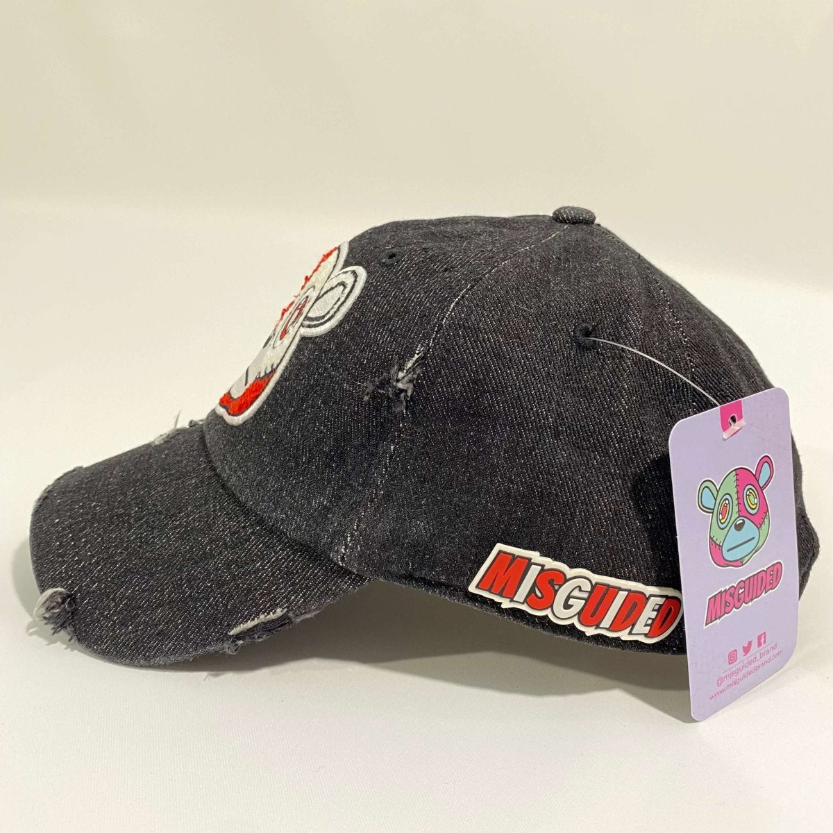 Misguided (Red Oreo 6's) Distressed Dad Hat - Black Denim - Lucid Soles