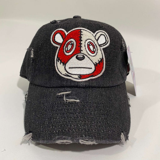 Misguided (Red Oreo 6's) Distressed Dad Hat - Black Denim - Lucid Soles