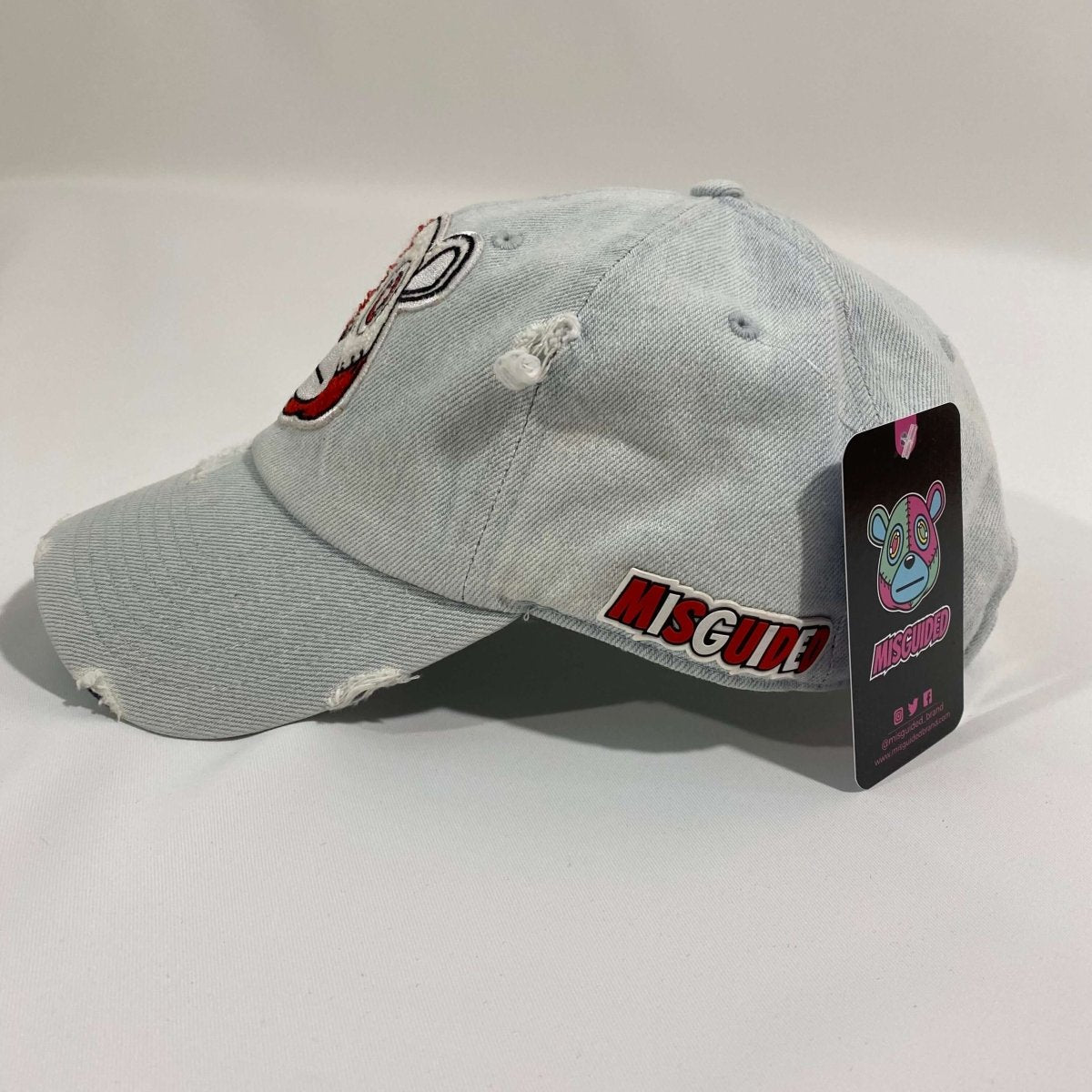 Misguided (Red Oreo 6's) Distressed Dad Hat - Light Denim - Lucid Soles