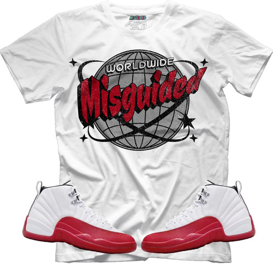 Misguided WorldWide (Air Jordan 12 Cherry) T-Shirt - Lucid Soles