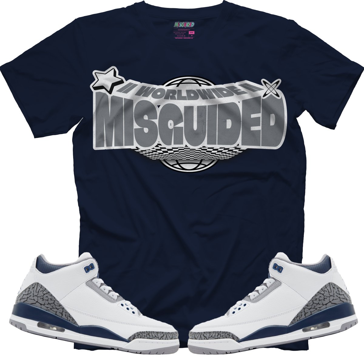 Misguided Worldwide (Air Jordan 3 White Navy) T-Shirt - Lucid Soles