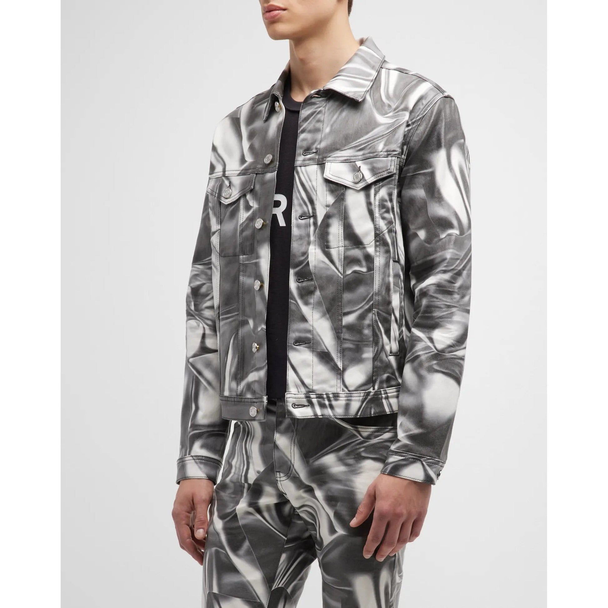 PURPLE Men's Digital Wrinkle - Print Trucker Jacket - Lucid Soles