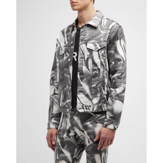 PURPLE Men's Digital Wrinkle - Print Trucker Jacket - Lucid Soles