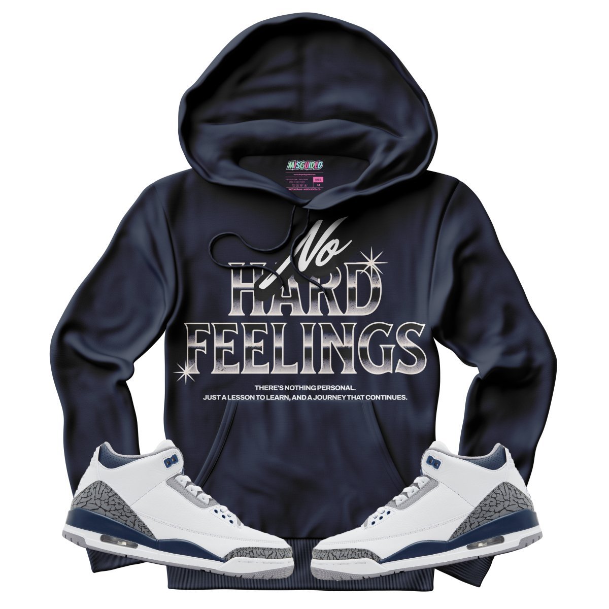 No Hard Feelings (Air Jordan 3 White Navy) Hoodie - Lucid Soles