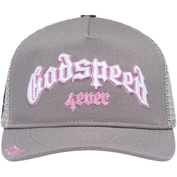 Godspeed Forever Trucker Hat Boom (Pink/Grey) - Lucid Soles
