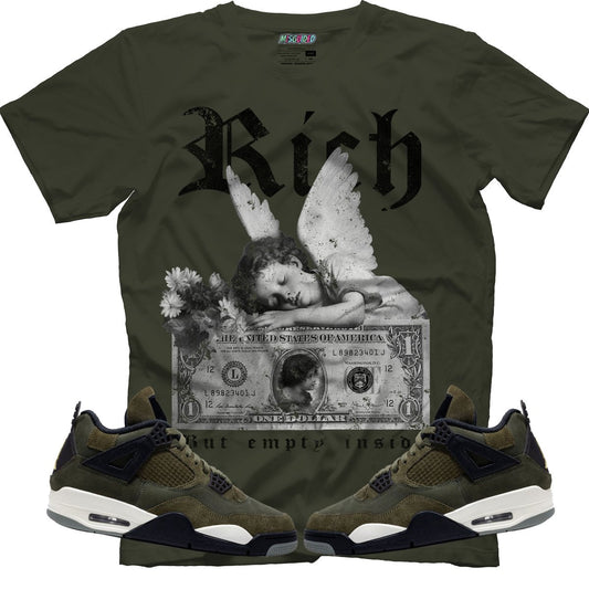 Rich But Empty Inside (Air Jordan 4 Craft "Olive") T-Shirt - Lucid Soles