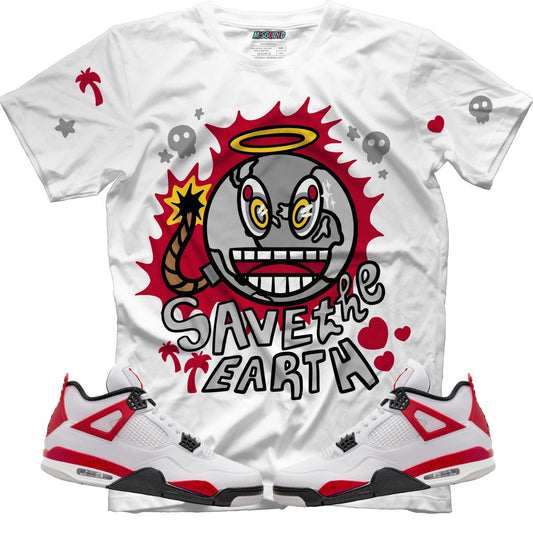 Save The Earth (Air Jordan 4 Red Cement) T-Shirt - Lucid Soles