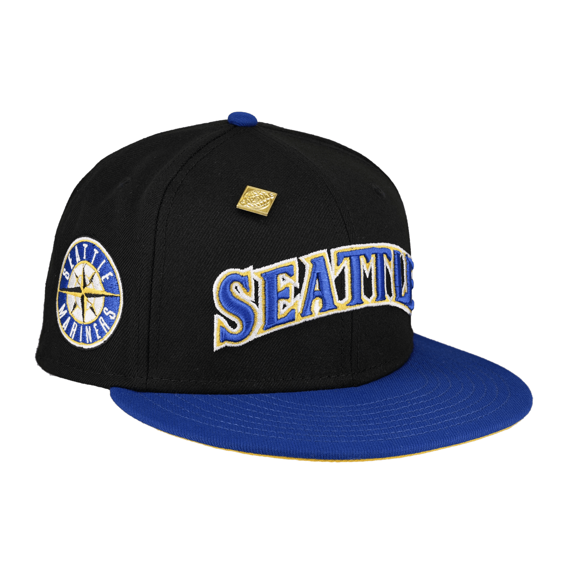 Seattle Mariners Script compass Logo Black New Era 59Fifty Fitted Hat - Lucid Soles
