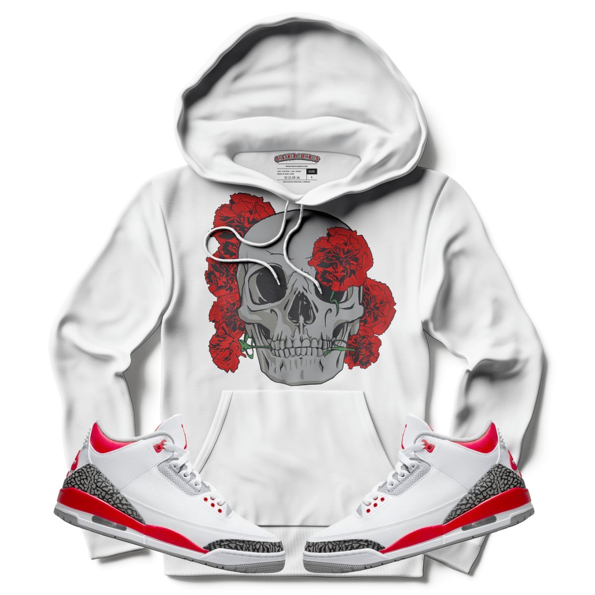 Skull Carnation (Retro 3 Fire Red) Hoodie - Lucid Soles