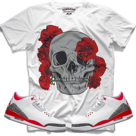 Skull Carnation (Retro 3 Fire Red) T-Shirt - Lucid Soles