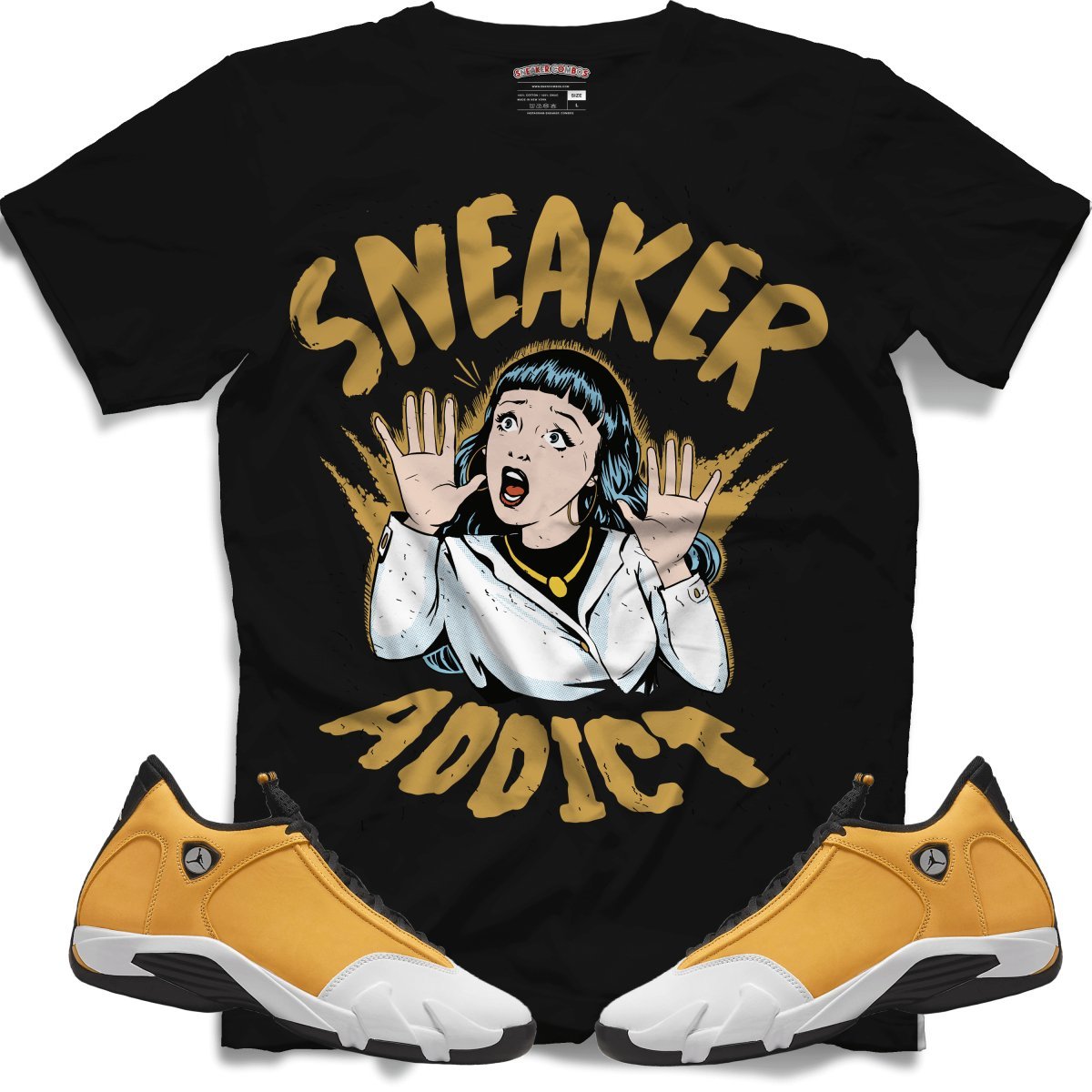 Sneaker Addict (Retro 14 Ginger) T-Shirt - Black - Lucid Soles