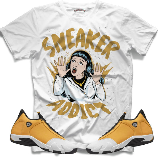 Sneaker Addict (Retro 14 Ginger) T-Shirt - White - Lucid Soles