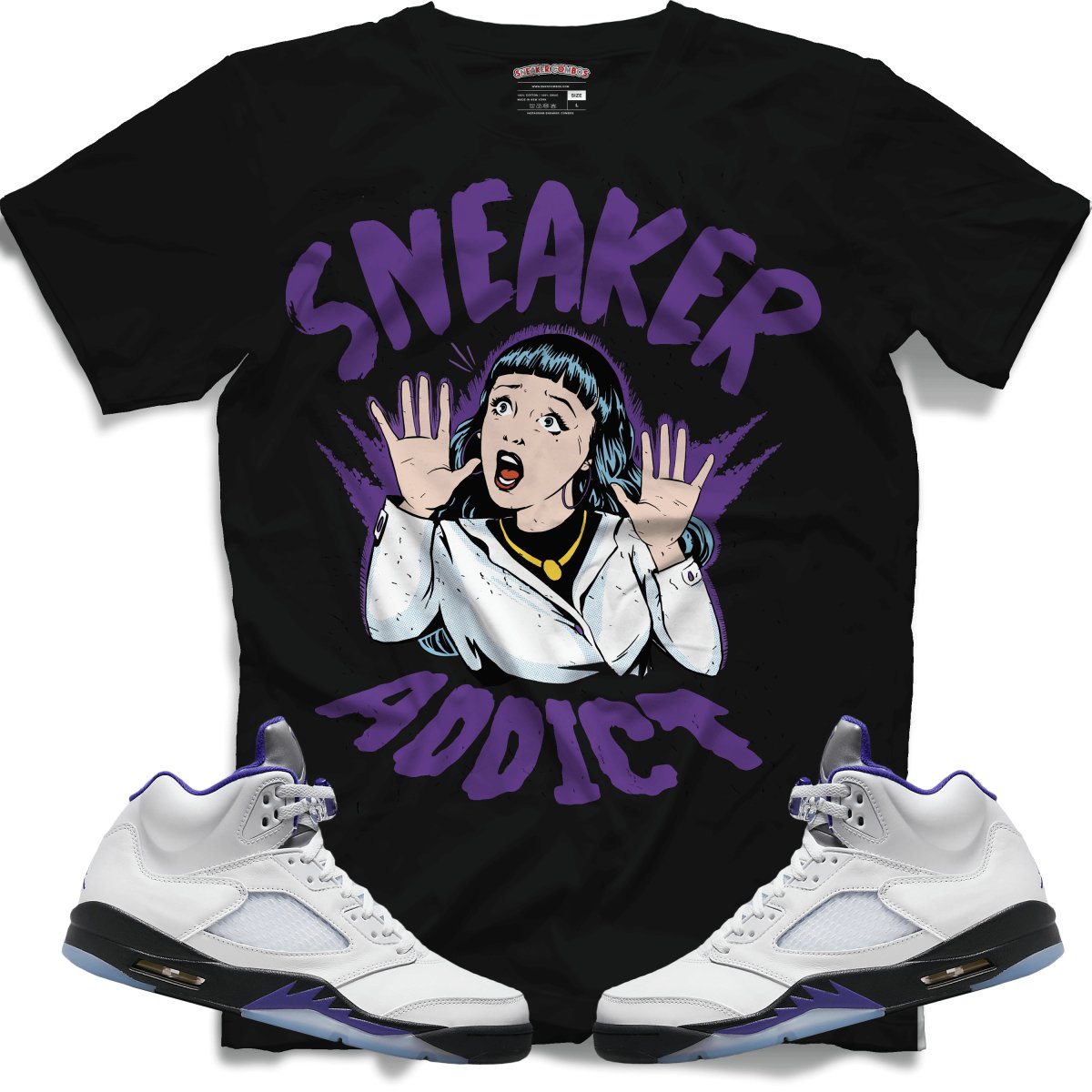Sneaker Addict (Retro 5 Concord) T-Shirt - Black - Lucid Soles