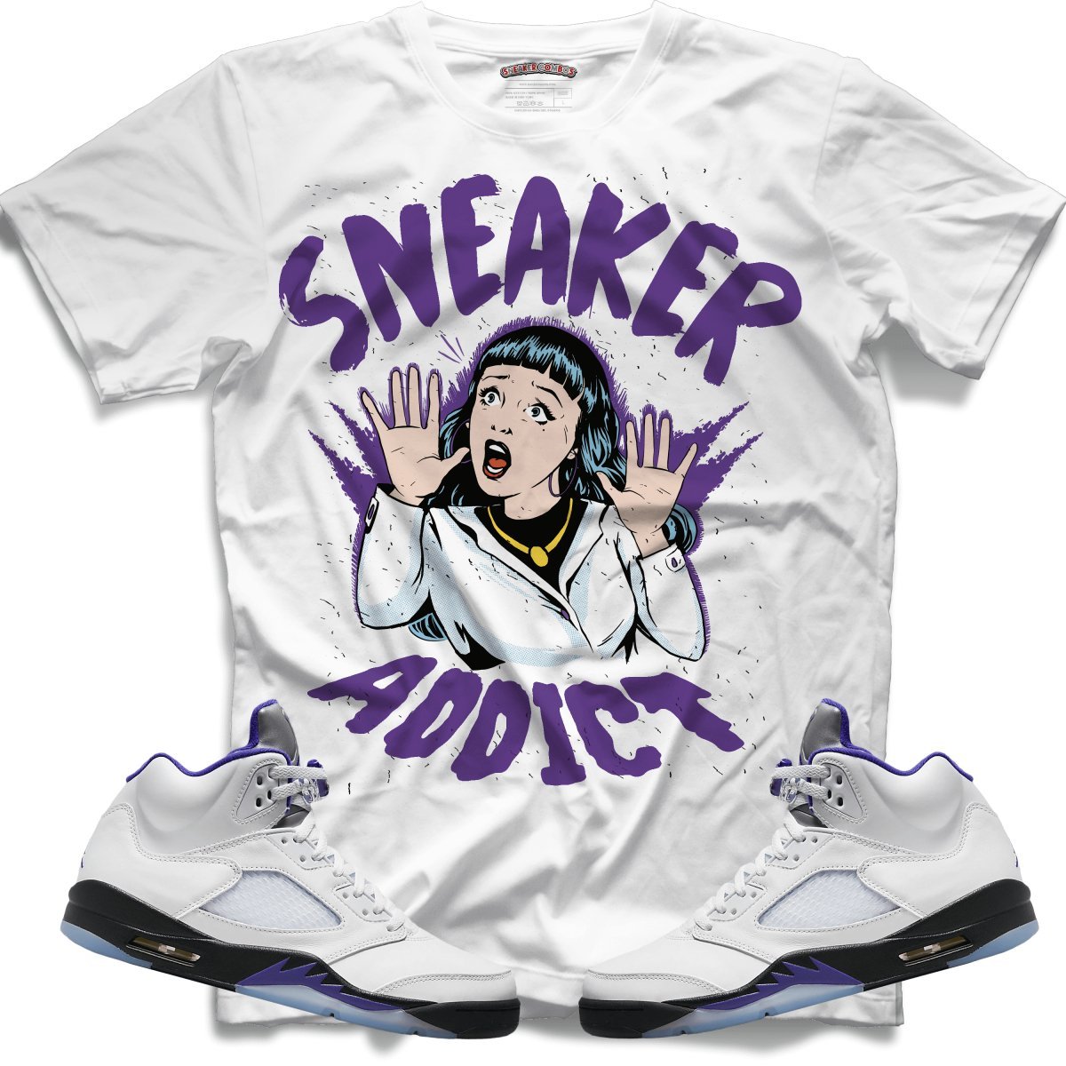 Sneaker Addict (Retro 5 Concord) T-Shirt - White - Lucid Soles